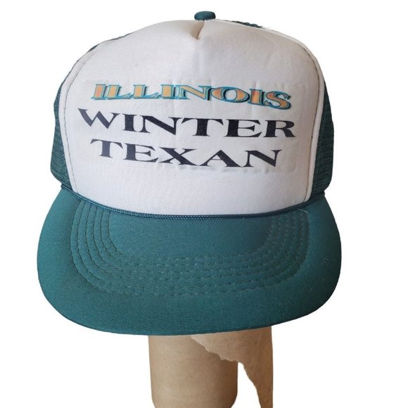 Vintage 80s 90s Illinois Winter Texan Green Foam Mesh‎ Trucker Hat Adjustable